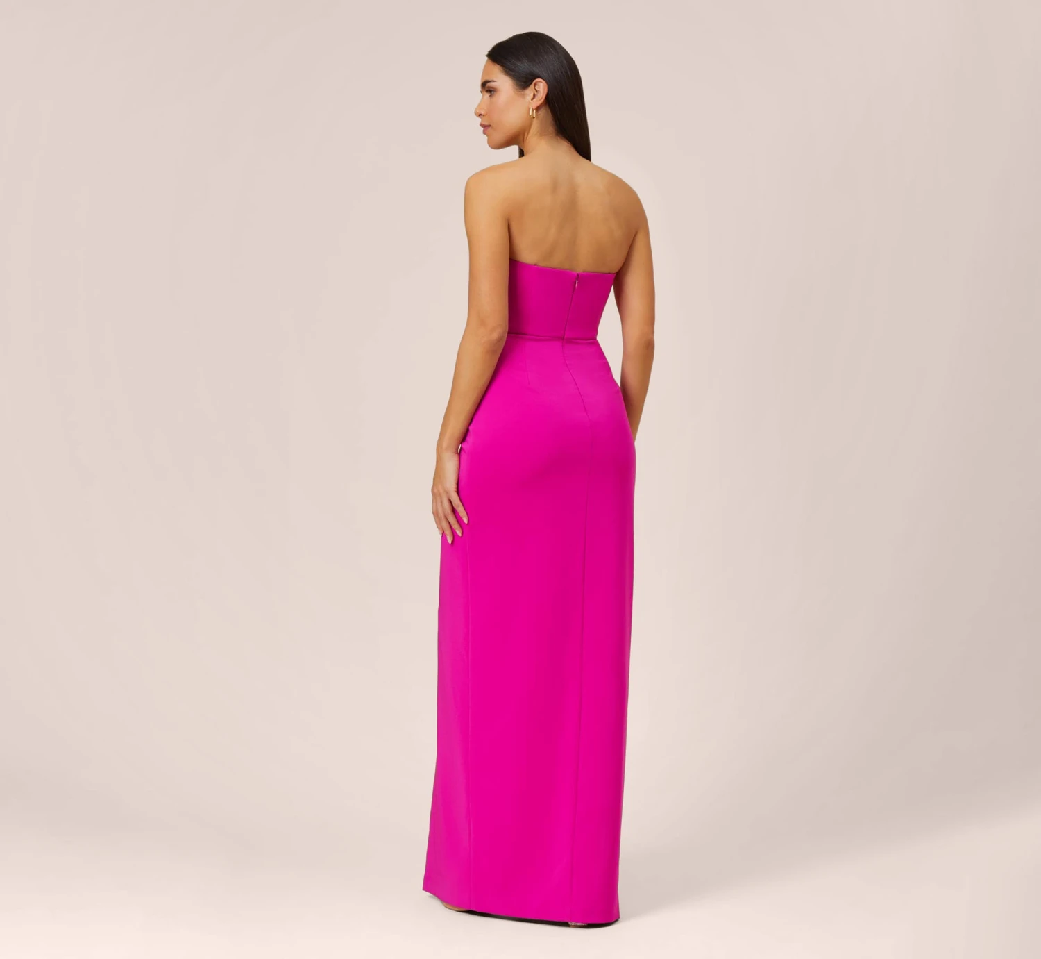 Stretch Crepe Long Column Gown With Sweetheart Neckline In Magenta 4 Stretch Crepe Long Column Gown With Sweetheart Neckline In Magenta - Image 4