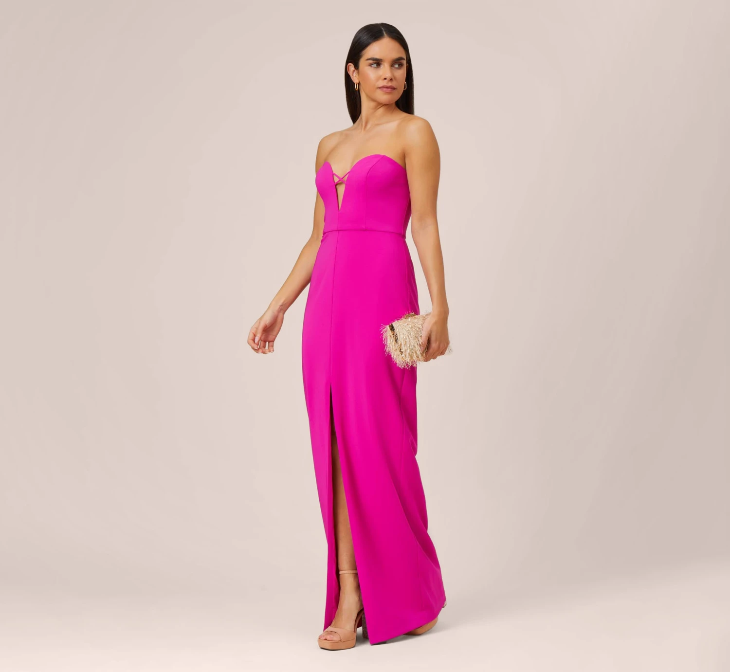 Stretch Crepe Long Column Gown With Sweetheart Neckline In Magenta 2 Stretch Crepe Long Column Gown With Sweetheart Neckline In Magenta - Image 2