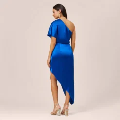Satin One-Shoulder Draped Long Asymmetrical Gown In Violet Cobalt 9 Satin One-Shoulder Draped Long Asymmetrical Gown In Violet Cobalt -Glam Mirth Sales MN1E207653 BA401 Regular Back