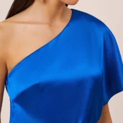 Satin One-Shoulder Draped Long Asymmetrical Gown In Violet Cobalt 10 Satin One-Shoulder Draped Long Asymmetrical Gown In Violet Cobalt -Glam Mirth Sales MN1E207653 BA401 Regular Side