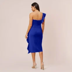 Stretch Crepe Strapless Midi-Length Sheath Cocktail Dress With Ruffle In Royal Sapphire 9 Stretch Crepe Strapless Midi-Length Sheath Cocktail Dress With Ruffle In Royal Sapphire -Glam Mirth Sales MN1E207799 AN401 Regular Back