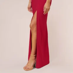 Stretch Crepe Off-The-Shoulder Long Column Gown With Bows In Matador Red 10 Stretch Crepe Off-The-Shoulder Long Column Gown With Bows In Matador Red -Glam Mirth Sales MN1E207804 AF601 Regular Lifestyle