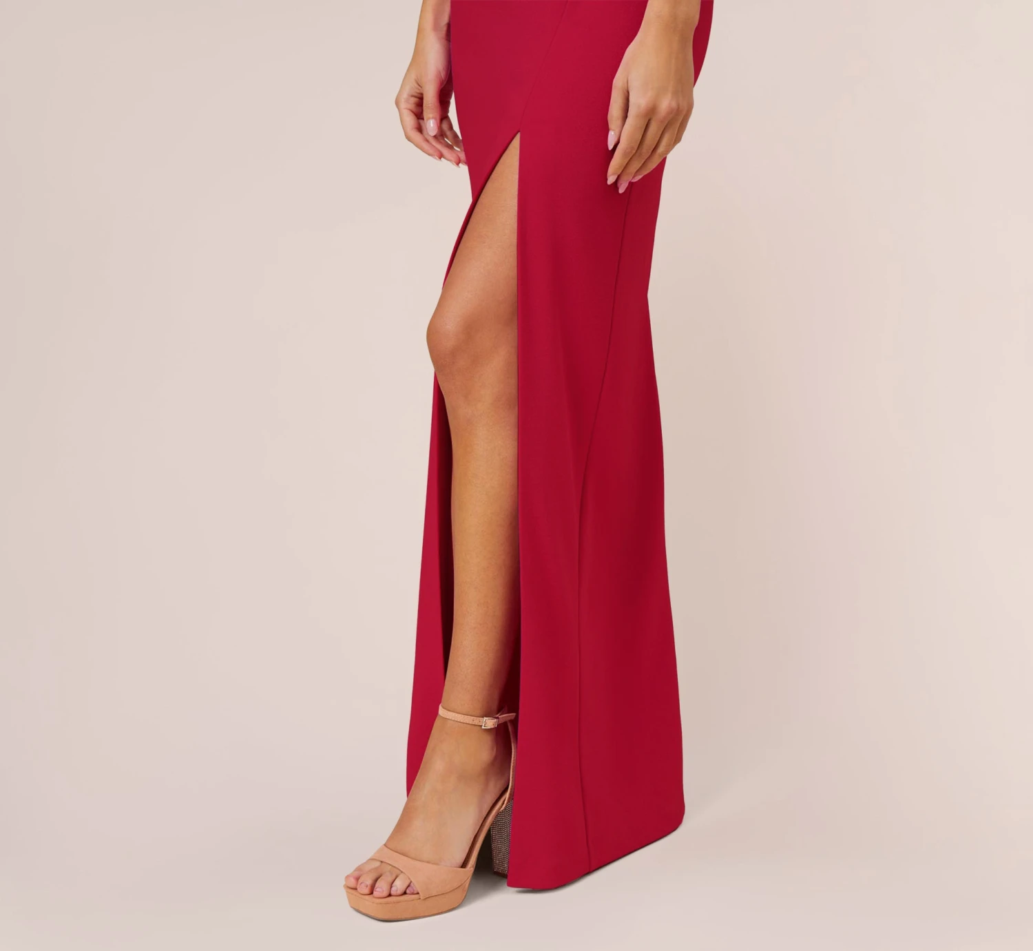 Stretch Crepe Off-The-Shoulder Long Column Gown With Bows In Matador Red 5 Stretch Crepe Off-The-Shoulder Long Column Gown With Bows In Matador Red - Image 5