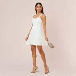 Stretch Crepe Fringe-Trim Short Sheath Cocktail Dress In Ivory