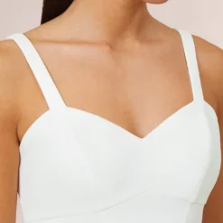 Stretch Crepe Fringe-Trim Short Sheath Cocktail Dress In Ivory 10 Stretch Crepe Fringe-Trim Short Sheath Cocktail Dress In Ivory -Glam Mirth Sales MN1E207813 AA194 Regular Side