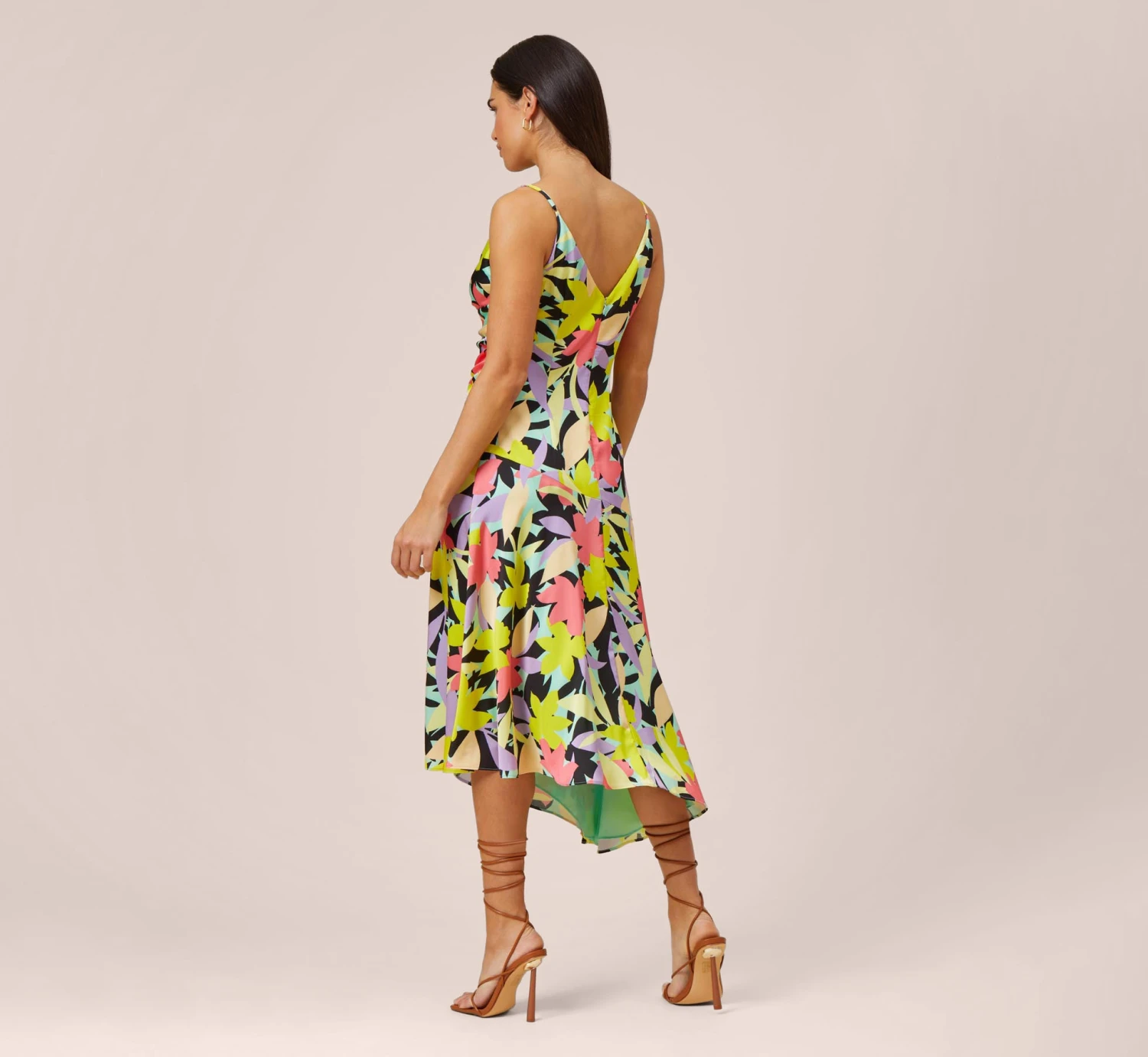 Floral-Print Asymmetrical Midi-Length Cocktail Dress In Coral Multi 4 Floral-Print Asymmetrical Midi-Length Cocktail Dress In Coral Multi - Image 4