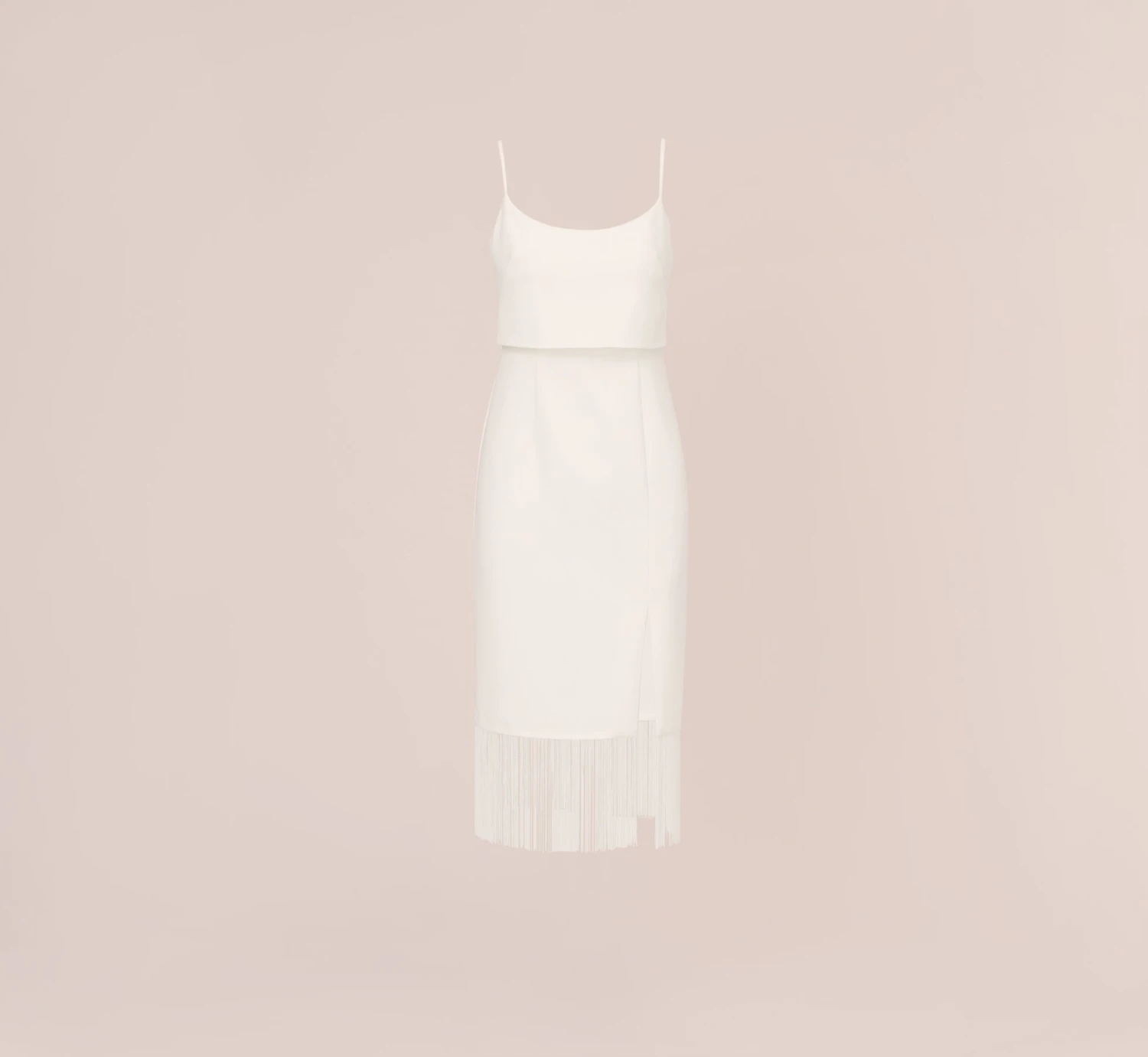 Crepe Popover Midi Dress With Fringe Trim In Ivory 7 Crepe Popover Midi Dress With Fringe Trim In Ivory - Image 7
