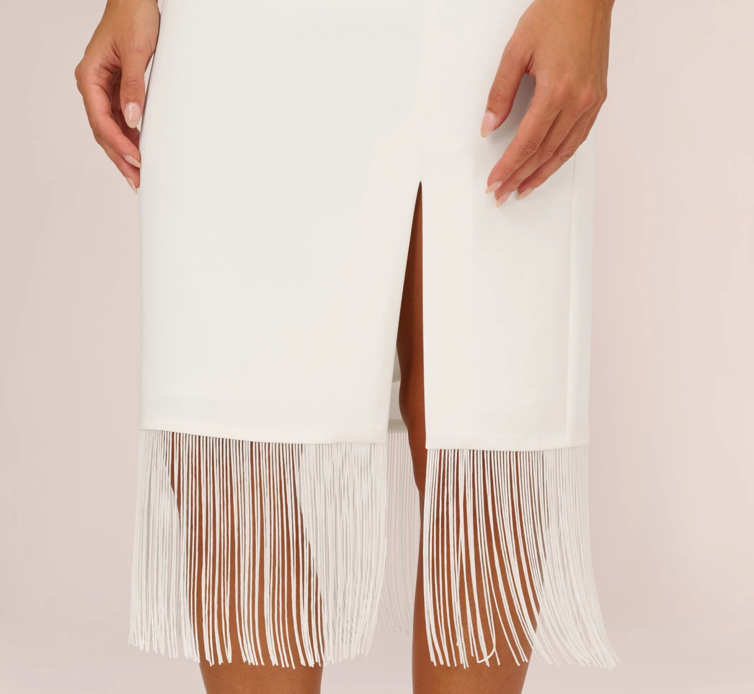 Crepe Popover Midi Dress With Fringe Trim In Ivory 5 Crepe Popover Midi Dress With Fringe Trim In Ivory - Image 5