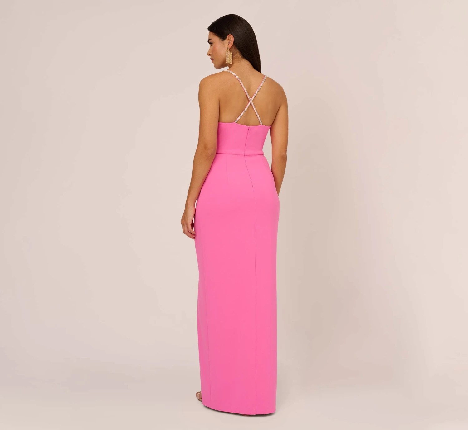 Cowl Neck Column Gown With Draped Details In Pink Parfait 4 Cowl Neck Column Gown With Draped Details In Pink Parfait - Image 4