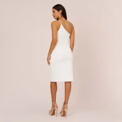 One Shoulder Crepe Dress With Cutout Neckline In Ivory 11 One Shoulder Crepe Dress With Cutout Neckline In Ivory -Glam Mirth Sales MN1E208139 AA194 Regular Back