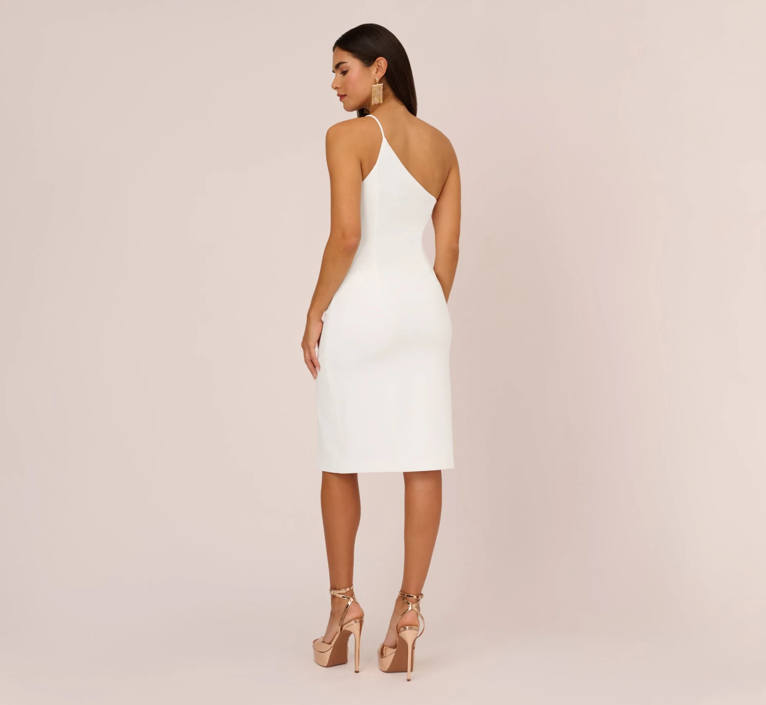 One Shoulder Crepe Dress With Cutout Neckline In Ivory 4 One Shoulder Crepe Dress With Cutout Neckline In Ivory - Image 4