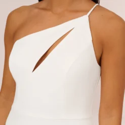 One Shoulder Crepe Dress With Cutout Neckline In Ivory 10 One Shoulder Crepe Dress With Cutout Neckline In Ivory -Glam Mirth Sales MN1E208139 AA194 Regular Detail