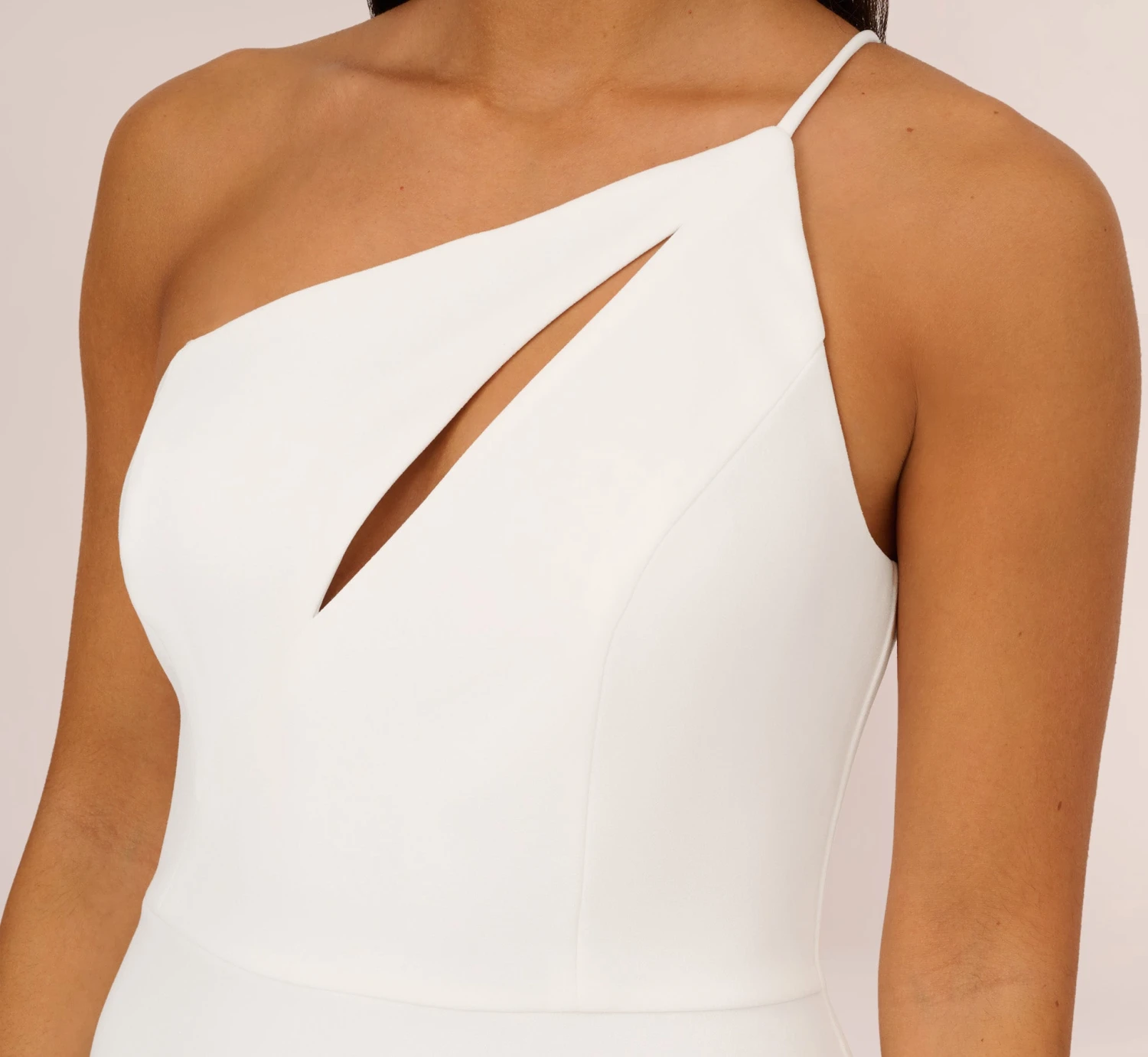 One Shoulder Crepe Dress With Cutout Neckline In Ivory 3 One Shoulder Crepe Dress With Cutout Neckline In Ivory - Image 3