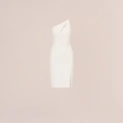 One Shoulder Crepe Dress With Cutout Neckline In Ivory 14 One Shoulder Crepe Dress With Cutout Neckline In Ivory -Glam Mirth Sales MN1E208139 AA194 Regular Flat