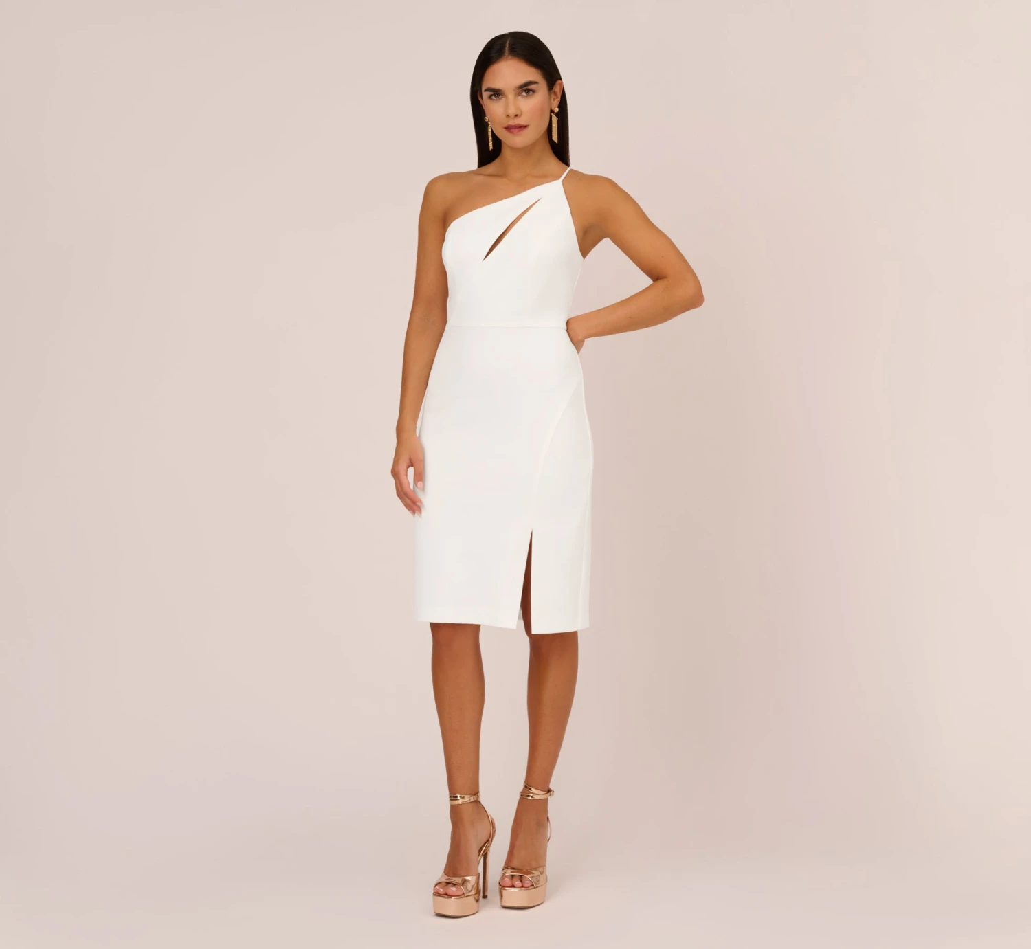 One Shoulder Crepe Dress With Cutout Neckline In Ivory 8 One Shoulder Crepe Dress With Cutout Neckline In Ivory - Image 8