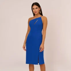 One Shoulder Crepe Dress With Cutout Neckline In Royal Sapphire