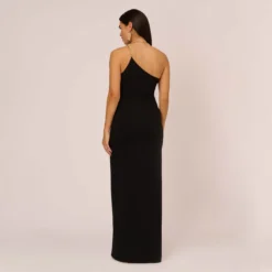 Asymmetrical Crepe Column Gown With Chain Straps In Black 9 Asymmetrical Crepe Column Gown With Chain Straps In Black -Glam Mirth Sales MN1E208143 AA002 Regular Back