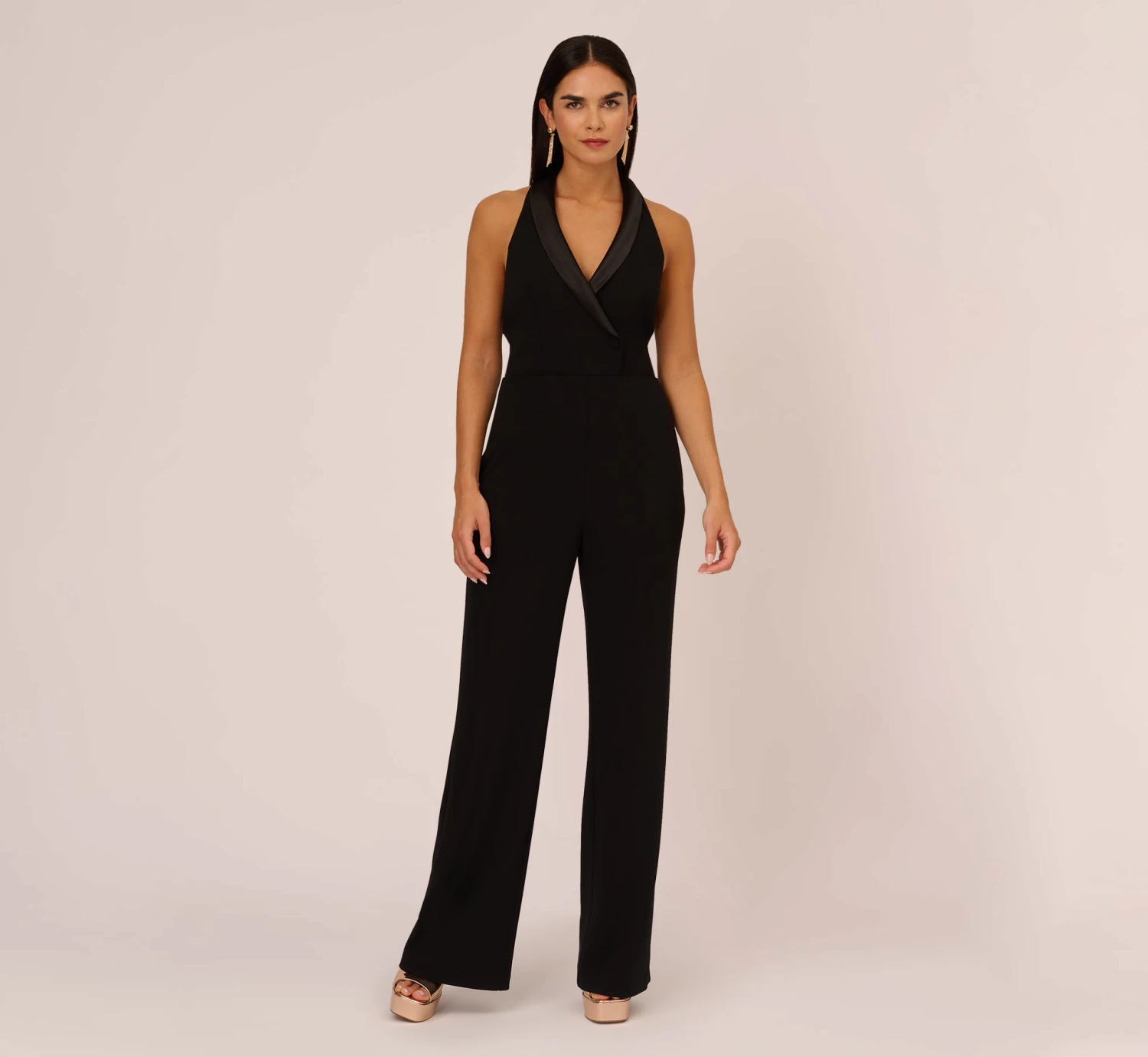 Tuxedo Jumpsuit With Halter Neckline In Black 1 Tuxedo Jumpsuit With Halter Neckline In Black