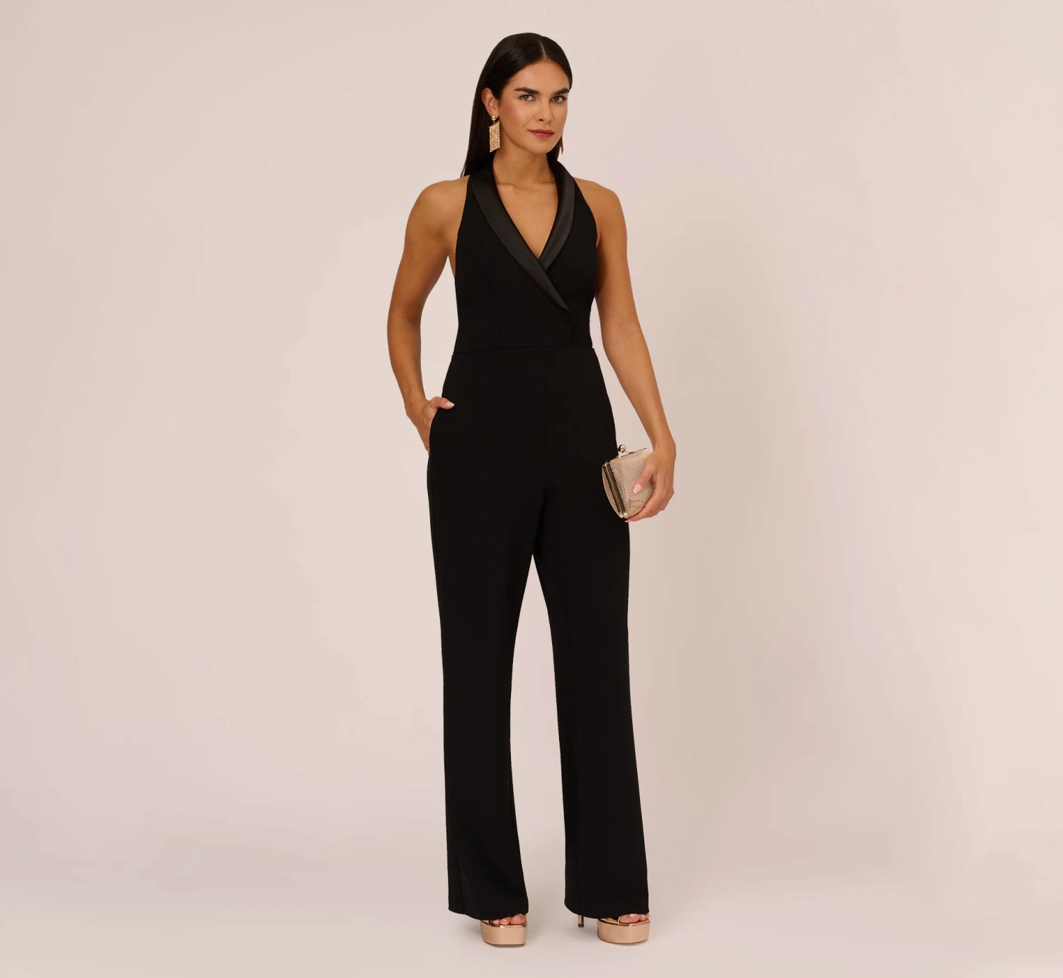 Tuxedo Jumpsuit With Halter Neckline In Black 2 Tuxedo Jumpsuit With Halter Neckline In Black - Image 2