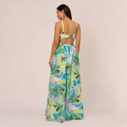 Tropical Printed Chiffon Dress With Wrap Details In Green Multi 9 Tropical Printed Chiffon Dress With Wrap Details In Green Multi -Glam Mirth Sales MN1E208149 AA390 Regular Back