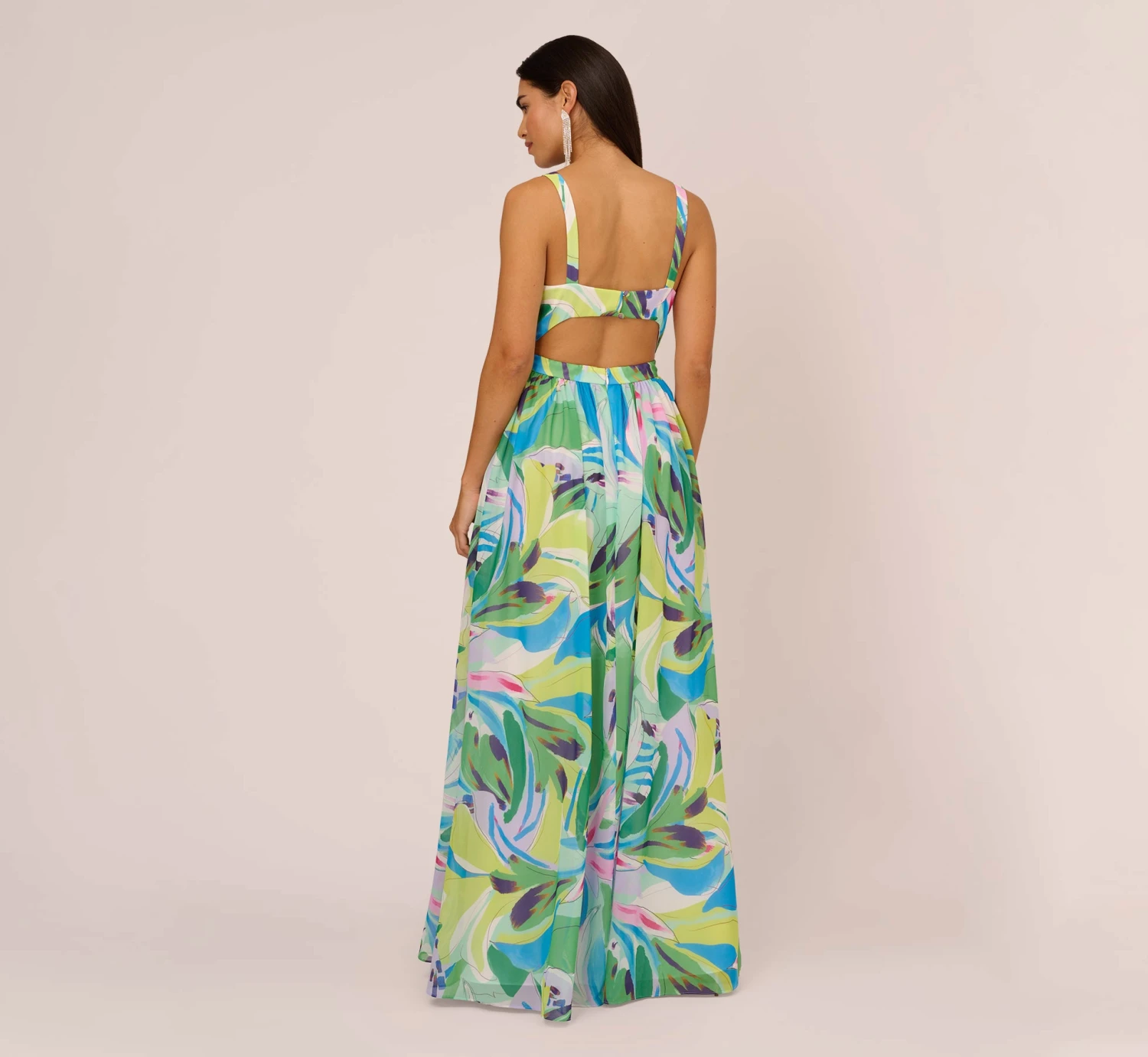 Tropical Printed Chiffon Dress With Wrap Details In Green Multi 4 Tropical Printed Chiffon Dress With Wrap Details In Green Multi - Image 4