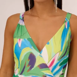 Tropical Printed Chiffon Dress With Wrap Details In Green Multi 8 Tropical Printed Chiffon Dress With Wrap Details In Green Multi -Glam Mirth Sales MN1E208149 AA390 Regular Detail