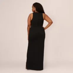Plus Size Knit Crepe Sleeveless Column Gown With Cutout Neckline In Black 9 Plus Size Knit Crepe Sleeveless Column Gown With Cutout Neckline In Black -Glam Mirth Sales MN1E208377 AA002 Plus Back