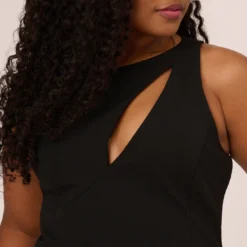 Plus Size Knit Crepe Sleeveless Column Gown With Cutout Neckline In Black 8 Plus Size Knit Crepe Sleeveless Column Gown With Cutout Neckline In Black -Glam Mirth Sales MN1E208377 AA002 Plus Detail