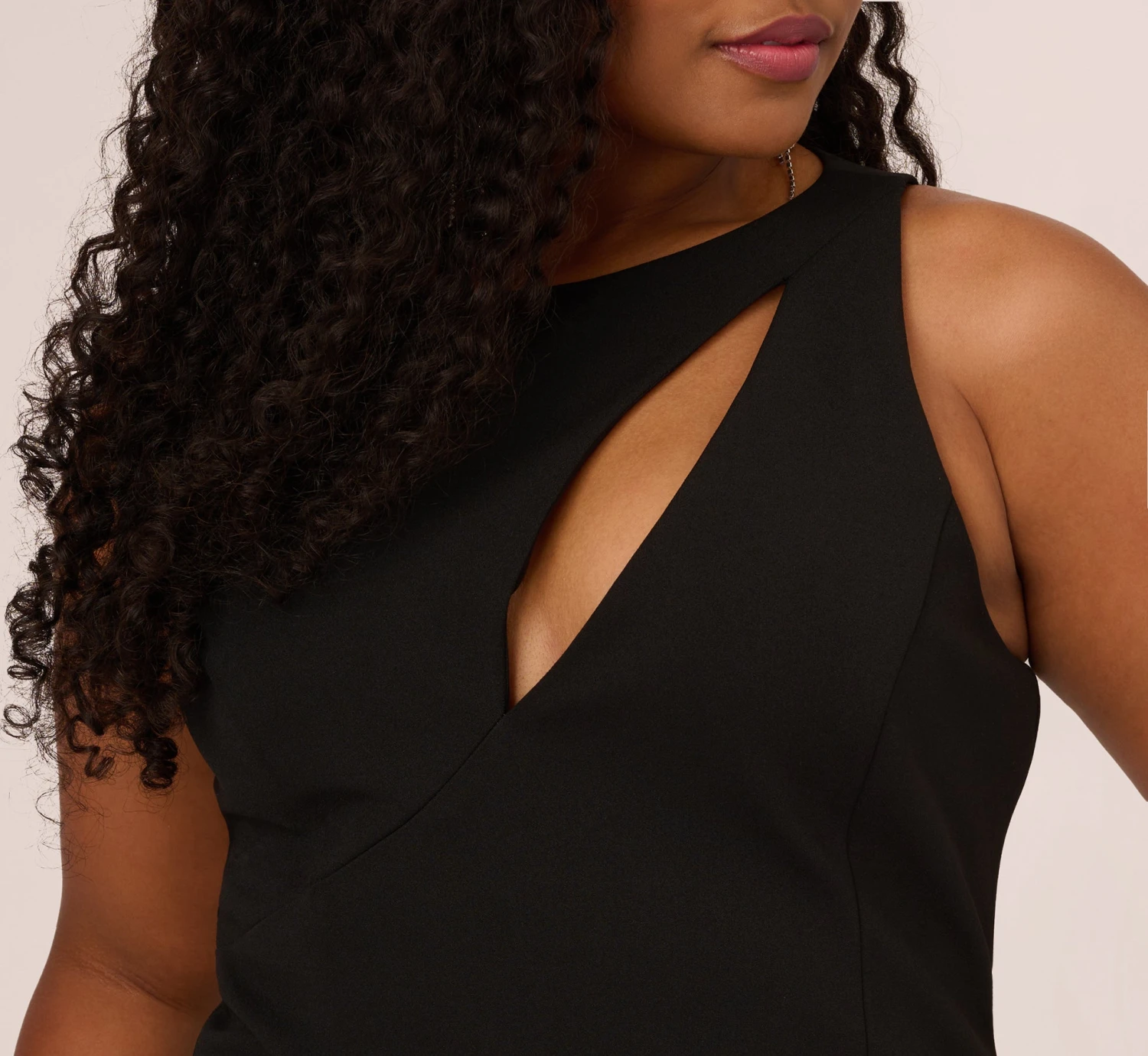 Plus Size Knit Crepe Sleeveless Column Gown With Cutout Neckline In Black 3 Plus Size Knit Crepe Sleeveless Column Gown With Cutout Neckline In Black - Image 3