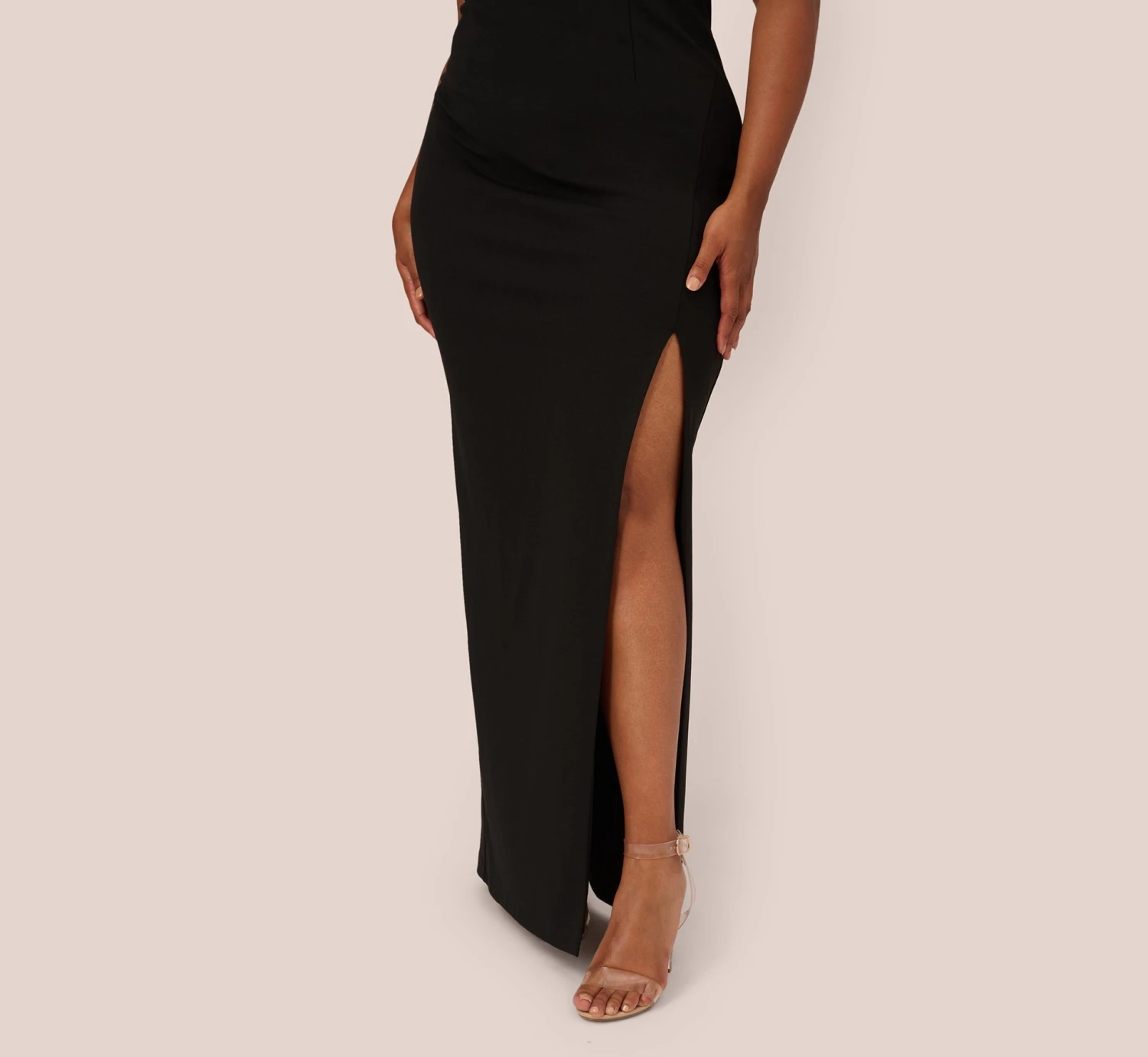 Plus Size Knit Crepe Sleeveless Column Gown With Cutout Neckline In Black 5 Plus Size Knit Crepe Sleeveless Column Gown With Cutout Neckline In Black - Image 5