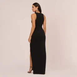 Knit Crepe Sleeveless Column Gown With Cutout Neckline In Black 9 Knit Crepe Sleeveless Column Gown With Cutout Neckline In Black -Glam Mirth Sales MN1E208377 AA002 Regular Back
