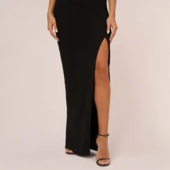 Knit Crepe Sleeveless Column Gown With Cutout Neckline In Black 10 Knit Crepe Sleeveless Column Gown With Cutout Neckline In Black -Glam Mirth Sales MN1E208377 AA002 Regular Lifestyle