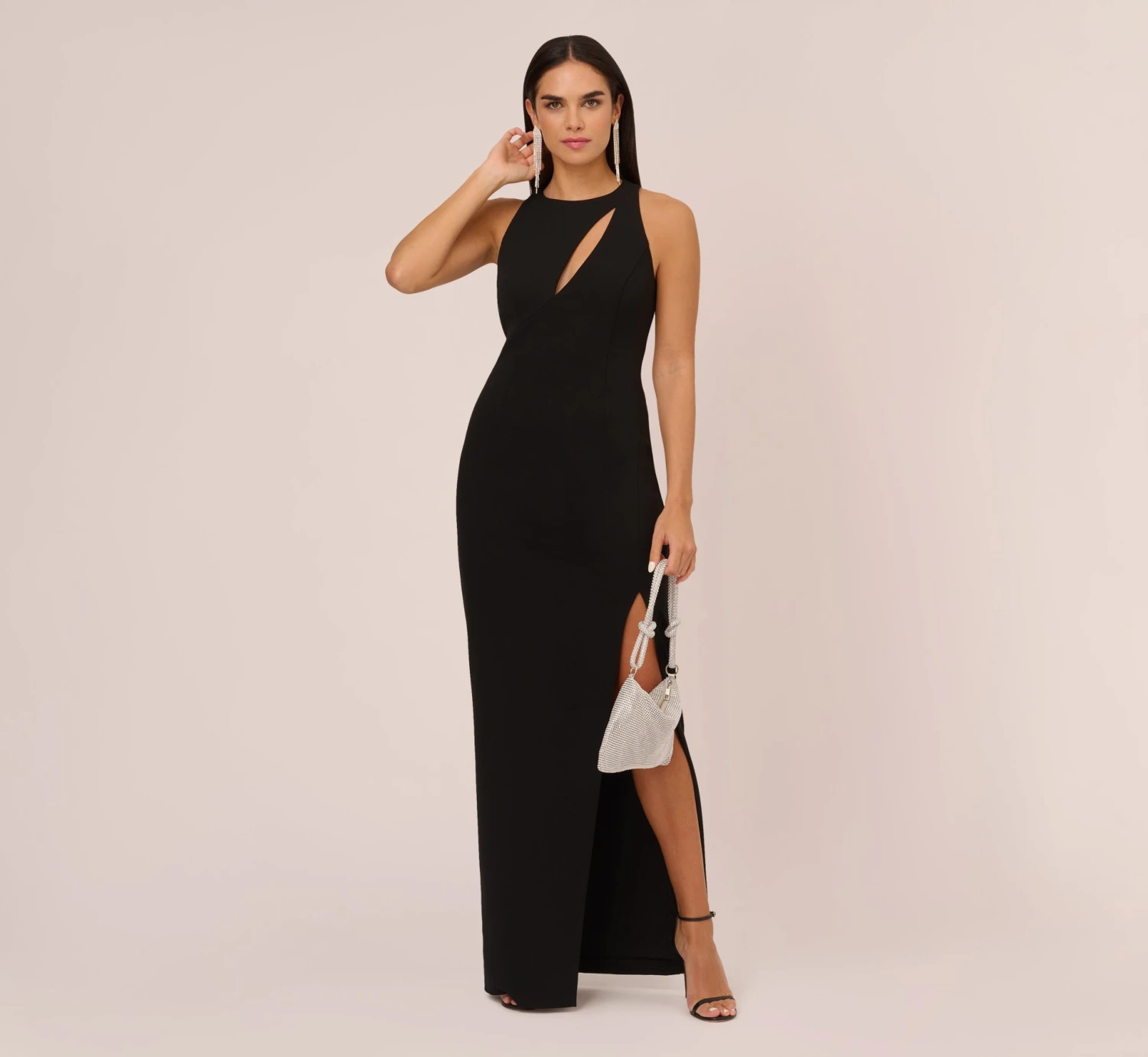 Knit Crepe Sleeveless Column Gown With Cutout Neckline In Black 2 Knit Crepe Sleeveless Column Gown With Cutout Neckline In Black - Image 2