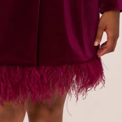 Plus Size Long Sleeve Velvet Tuxedo Dress With Feather Hem In Magenta 13 Plus Size Long Sleeve Velvet Tuxedo Dress With Feather Hem In Magenta -Glam Mirth Sales MN1E208384 AA520 Plus Lifestyle
