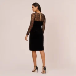 Long Sleeve Velvet Midi Dress With Sheer Lace Details In Black 10 Long Sleeve Velvet Midi Dress With Sheer Lace Details In Black -Glam Mirth Sales MN1E208385 AA002 Regular Back