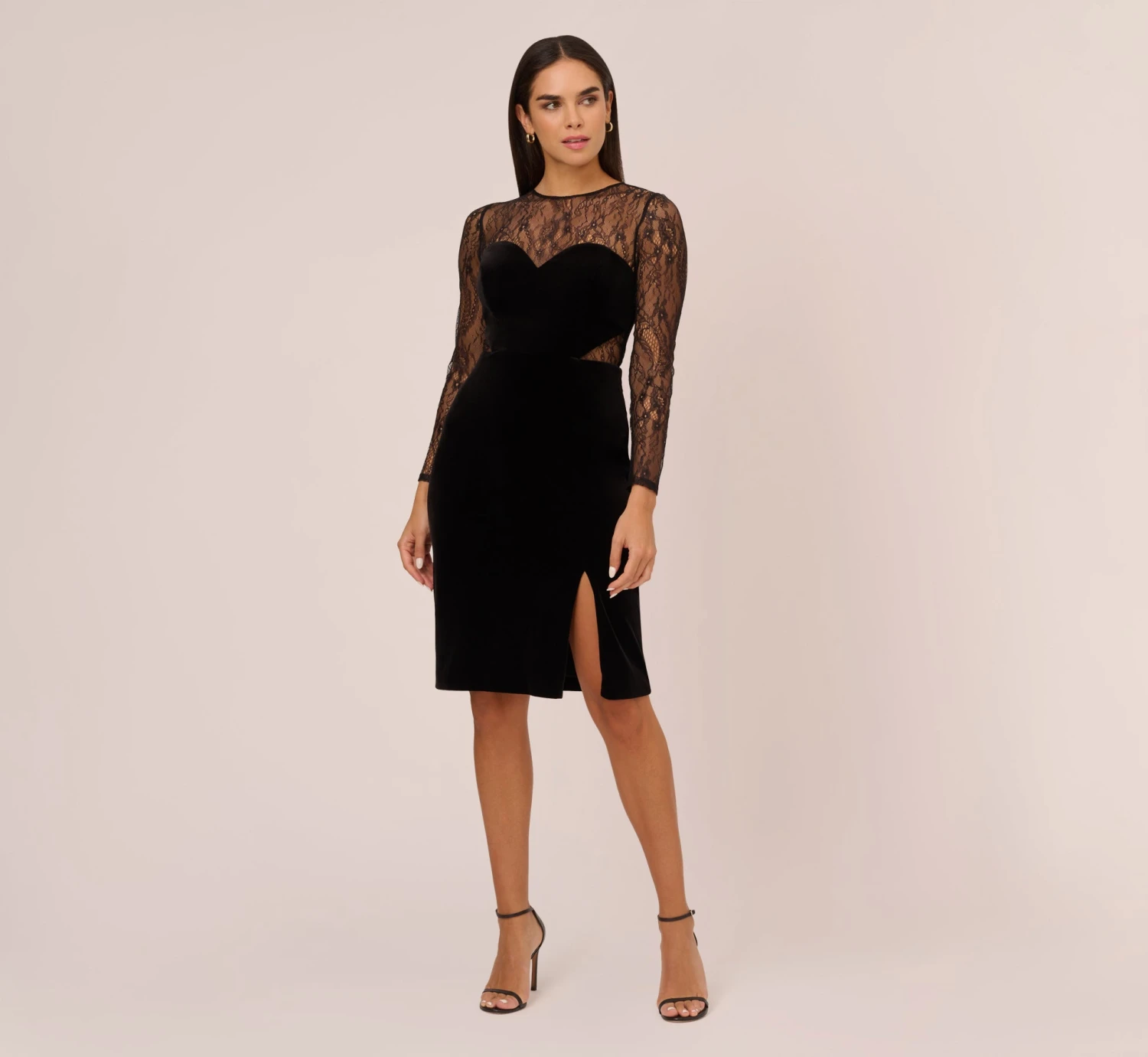 Long Sleeve Velvet Midi Dress With Sheer Lace Details In Black 5 Long Sleeve Velvet Midi Dress With Sheer Lace Details In Black - Image 5
