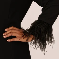 Plus Size Knit Crepe Long Sleeve Blazer Dress With Feather Trim In Black 12 Plus Size Knit Crepe Long Sleeve Blazer Dress With Feather Trim In Black -Glam Mirth Sales MN1E208395 AA002 Plus Lifestyle