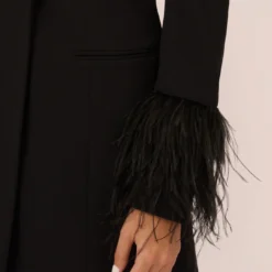 Knit Crepe Long Sleeve Blazer Dress With Feather Trim In Black 12 Knit Crepe Long Sleeve Blazer Dress With Feather Trim In Black -Glam Mirth Sales MN1E208395 AA002 Regular Lifestyle
