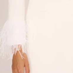 Knit Crepe Long Sleeve Blazer Dress With Feather Trim In Ivory 11 Knit Crepe Long Sleeve Blazer Dress With Feather Trim In Ivory -Glam Mirth Sales MN1E208395 AA194 Regular Lifestyle