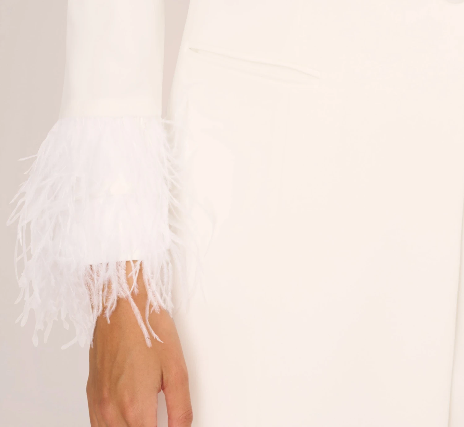 Knit Crepe Long Sleeve Blazer Dress With Feather Trim In Ivory 5 Knit Crepe Long Sleeve Blazer Dress With Feather Trim In Ivory - Image 5