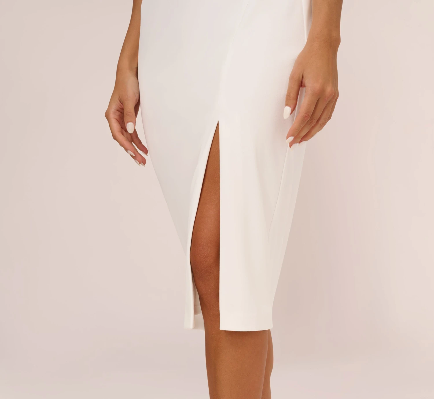 Knit Crepe Midi Dress With Feather Shoulder Accents In Ivory 5 Knit Crepe Midi Dress With Feather Shoulder Accents In Ivory - Image 5