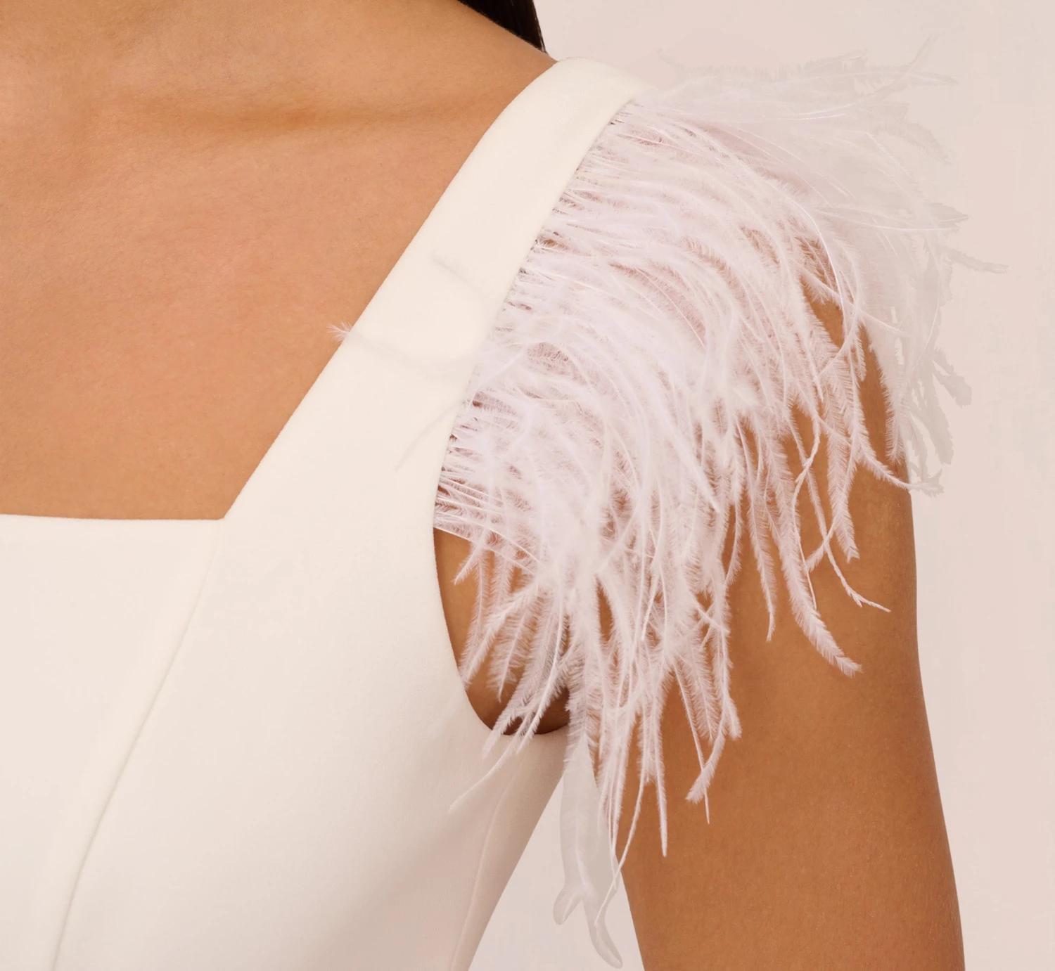 Knit Crepe Midi Dress With Feather Shoulder Accents In Ivory 3 Knit Crepe Midi Dress With Feather Shoulder Accents In Ivory - Image 3