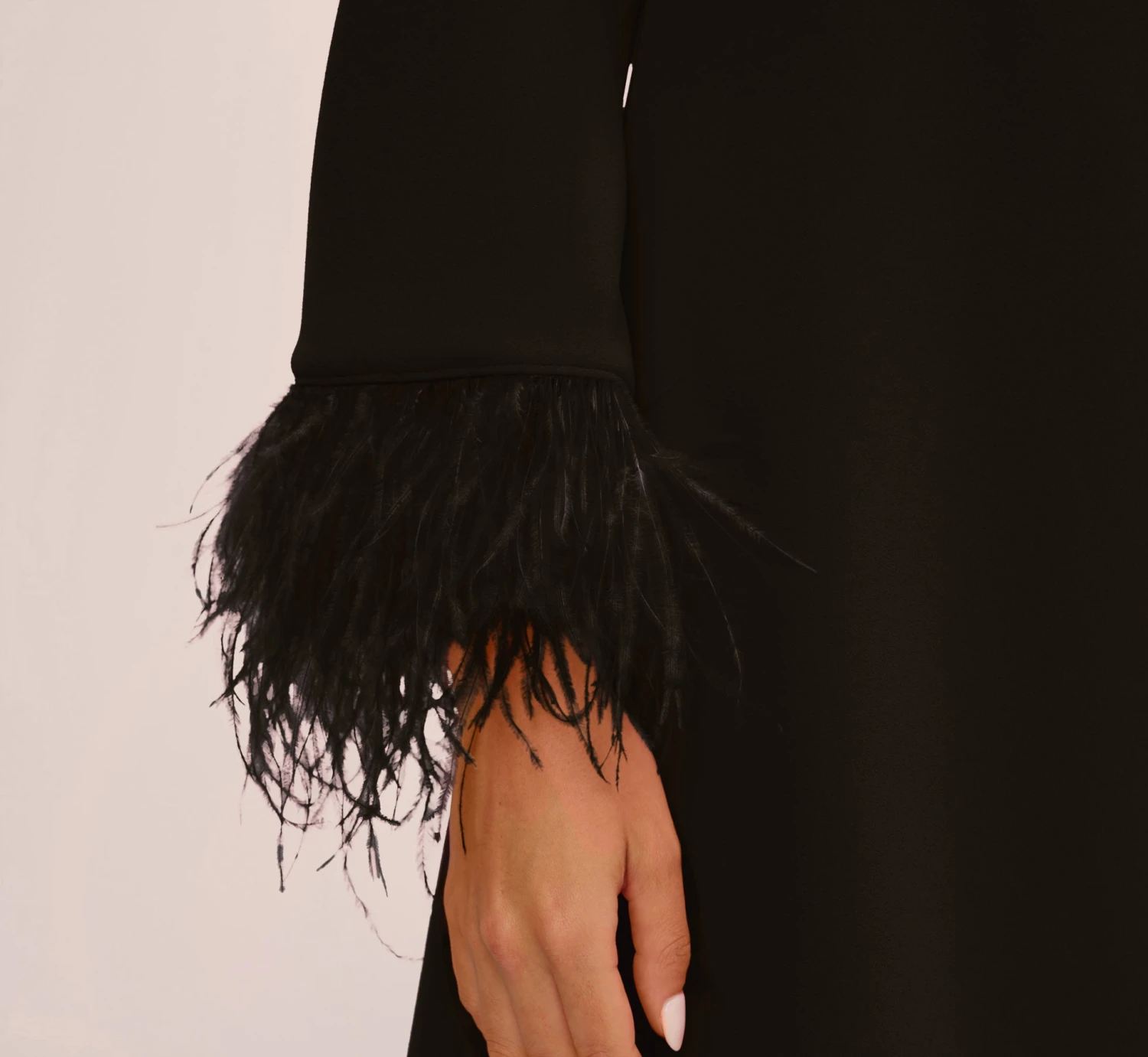 Knit Crepe One Shoulder Long Sleeve Dress With Feather Accents In Black 7 Knit Crepe One Shoulder Long Sleeve Dress With Feather Accents In Black - Image 7