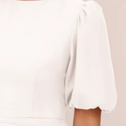 Puff Short Sleeve Sheath Dress With Ruffle Accent In Ivory -Glam Mirth Sales MN1E208448 AA194 Regular Detail