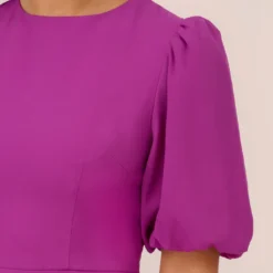 Puff Short Sleeve Sheath Dress With Ruffle Accent In Wild Orchid 9 Puff Short Sleeve Sheath Dress With Ruffle Accent In Wild Orchid -Glam Mirth Sales MN1E208448 AD510 Regular Detail