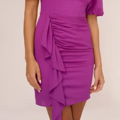 Puff Short Sleeve Sheath Dress With Ruffle Accent In Wild Orchid 12 Puff Short Sleeve Sheath Dress With Ruffle Accent In Wild Orchid -Glam Mirth Sales MN1E208448 AD510 Regular Lifestyle