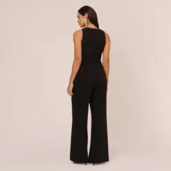 Knit Crepe Wide Leg Jumpsuit With Cutout Accent In Black -Glam Mirth Sales MN1E208527 AA002 Regular Back