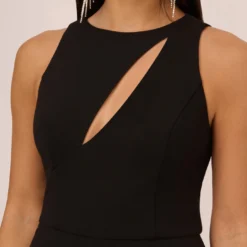 Knit Crepe Wide Leg Jumpsuit With Cutout Accent In Black -Glam Mirth Sales MN1E208527 AA002 Regular Detail